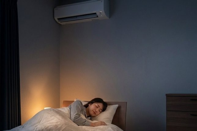 蚊の音に悩まされずぐっすり眠る様子