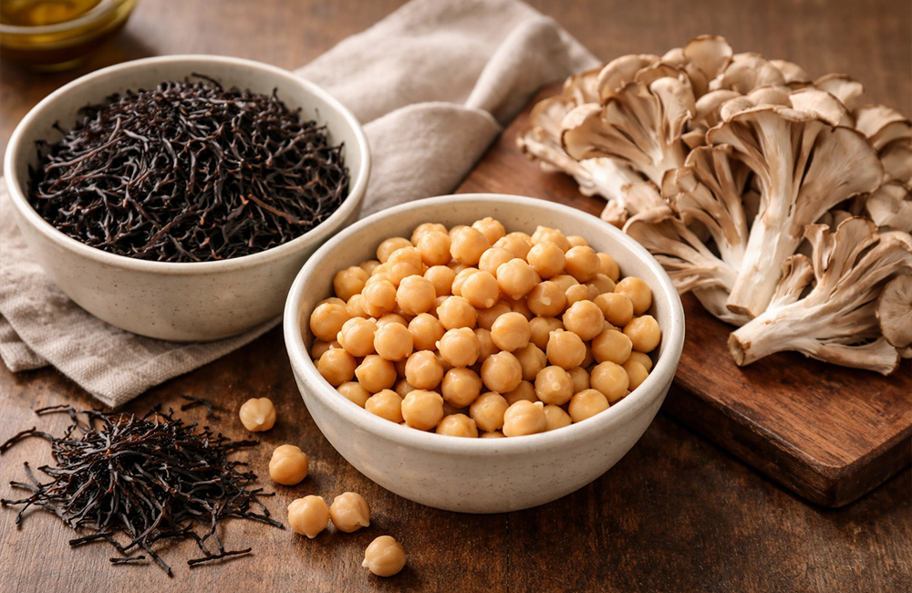 パジャマ屋IZUMM めっくの健康レシピ vol24　ひじきとひよこ豆、まいたけ（ひらたけ）